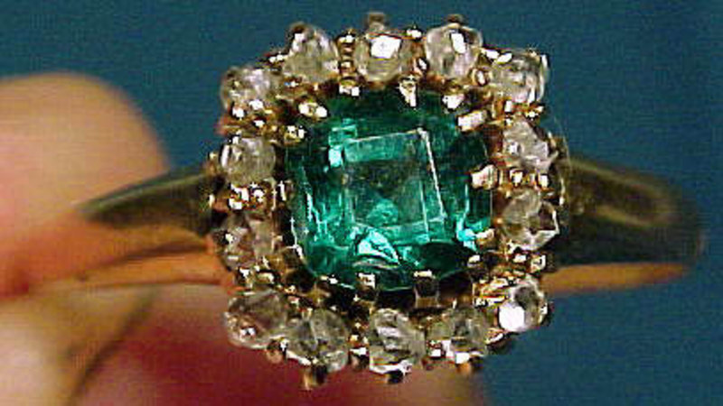 Georgian 14K GLASS EMERALD &amp; DIAMONDS RING 1780-1800