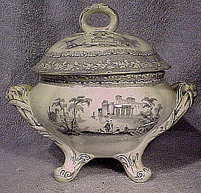 GRAY TRANSFER COVERED SAUCE DISH 1830-1850