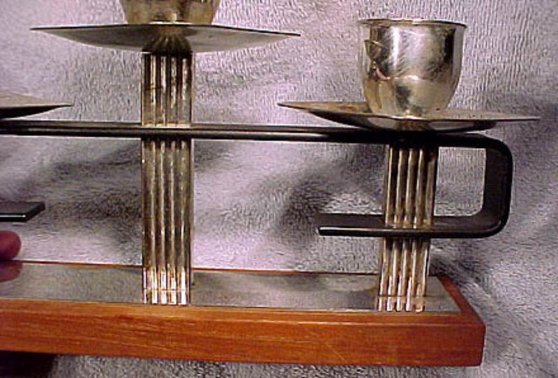 1950s German Wood, Iron &amp; Silver Plated Candlesticks