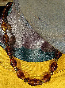 INDUSTRIAL DECO CELLULOID & BRASS NECKLACE c1920-30