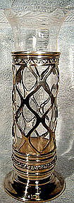 Elegant MERIDEN SP VASE- ORIG. ETCHED GLASS LINER c1900