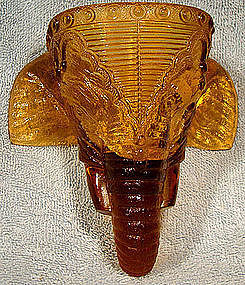 Rare KING ELEPHANT JUMBO AMBER GLASS WALL POCKET c1890