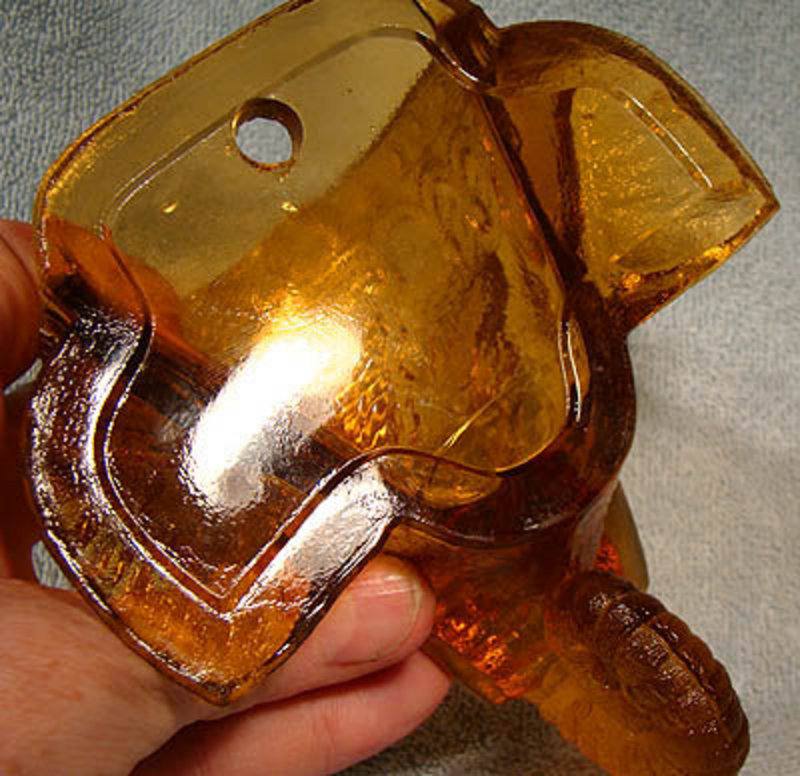 Rare KING ELEPHANT JUMBO AMBER GLASS WALL POCKET c1890