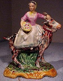 Staffordshire Figurine Goatherd Girl on Goat 19thC Figure 1830 1850