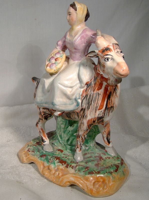 Staffordshire Figurine Goatherd Girl on Goat 19thC Figure 1830 1850