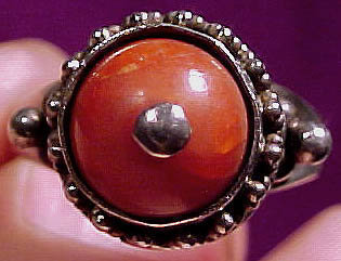 Mongolian Solid SILVER &amp; CORAL RING Beaded Design Adjustable