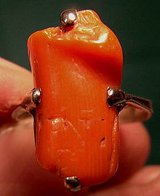 Edwardian CORAL STERLING SILVER RING 1900-10 Arts & Crafts