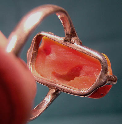 Edwardian CORAL STERLING SILVER RING 1900-10 Arts &amp; Crafts