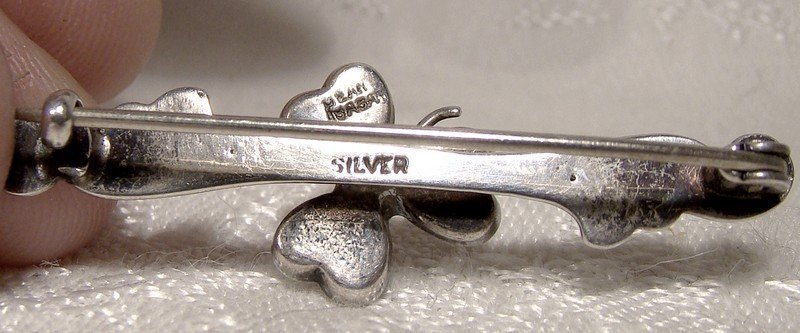 Sterling Silver CONNEMARA MARBLE SHAMROCK PIN Edwardian 1900