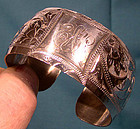 STERLING HAND-ENGRAVED CUFF BANGLE c1920-30