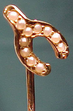 14K SEED PEARLS WISHBONE STICKPIN c1900