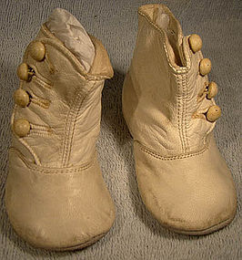 Pair CHILD'S KID LEATHER SHOES with WOOD BUTTONS c1900