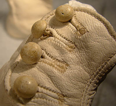 Pair CHILD'S KID LEATHER SHOES with WOOD BUTTONS c1900