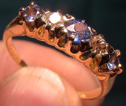 18K DIAMONDS &amp; CORNFLOWER SAPPHIRES ROW RING 1890 Victorian