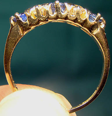 18K DIAMONDS &amp; CORNFLOWER SAPPHIRES ROW RING 1890 Victorian