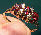 Victorian 14K GARNETS & DIAMONDS RING c1890-1900