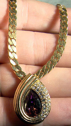 Christian Dior Purple White Rhinestones NECKLACE 1980s Gold Plated