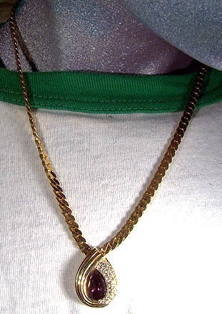Christian Dior Purple White Rhinestones NECKLACE 1980s Gold Plated
