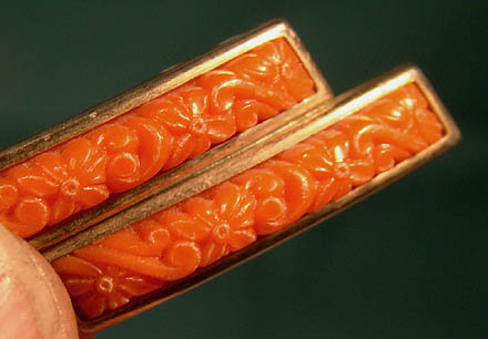 ART DECO CORAL CELLULOID EARRINGS 1930s