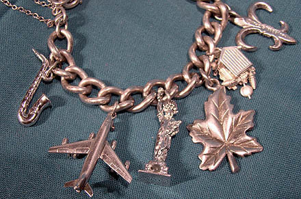 Sterling Silver Charm Bracelet 8 Charms 1950s Kramer Statue of Liberty