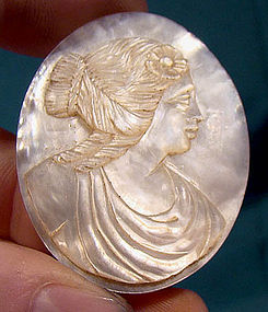 MOTHER OF PEARL HAND CARVED PORTRAIT CAMEO c1890