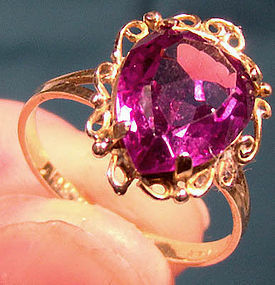 14K SYNTHETIC ALEXANDRITE RING c1960s-70s