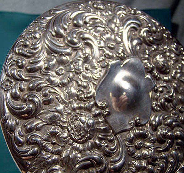 Victorian STERLING SILVER ORNATE FLORAL HAND MIRROR 1890 1900