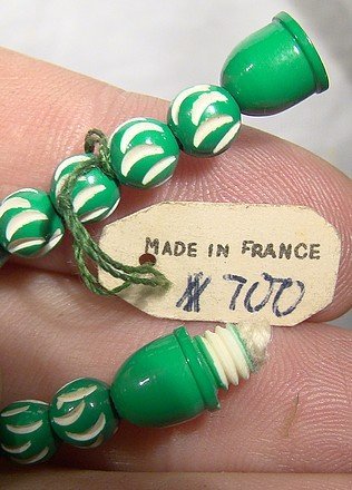FRENCH CARVED GALALITH NECKLACE 1930s Green White NOS