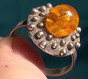 .835 SILVER and AMBER RING 1950s-1960s