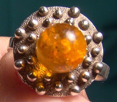 .835 SILVER and AMBER RING 1950s-1960s