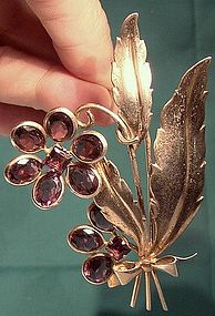 GILT STERLING SILVER PURPLE GLASS COAT or FUR BROOCH 1930s