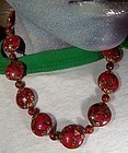 RED & GOLD MURANO GLASS Disc NECKLACE - NOS 1930s -1950