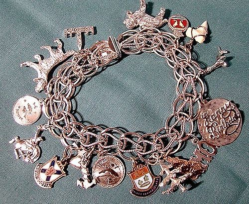 STERLING DOUBLE LINK CHARM BRACELET with 16 CHARMS