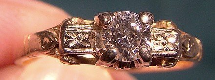 Art Deco 14K LADY'S DIAMOND SOLITAIRE RING 1930 Size 6-1/2