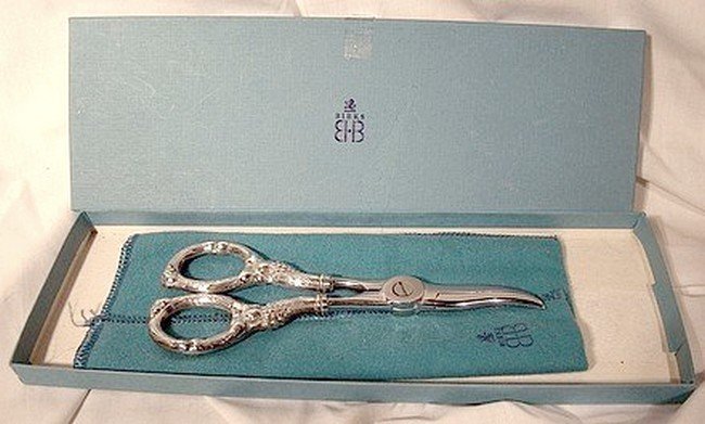 BIRKS STERLING SILVER 6-1/2&quot; Pair GRAPE SHEARS in Box with Bag