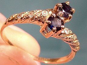 Fancy 10K CROSSOVER SAPPHIRES and DIAMONDS RING