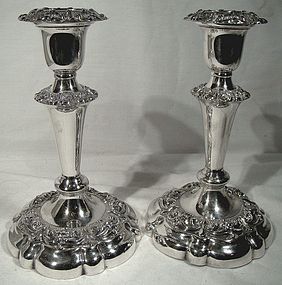 Pair ELLIS-BARKER Silver Plate 7" CANDLESTICKS with BOBECHES 1910