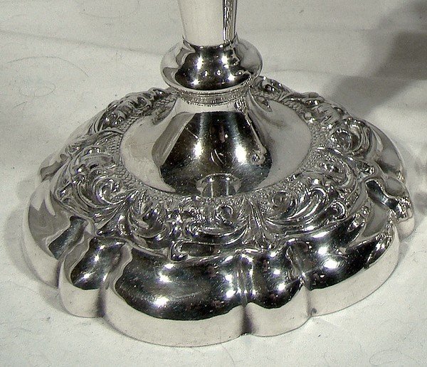 Pair ELLIS-BARKER Silver Plate 7&quot; CANDLESTICKS with BOBECHES 1910