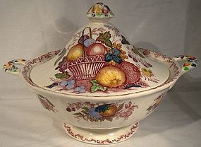 MASONS Red Multicolor FRUIT BASKET COVERED ENTREE DISH