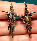 Stylish Retro STERLING SILVER BIRD EARRINGS c1940s-50s