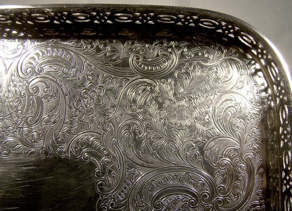 Ornate English SP GALLEY DRINKS TRAY c1910