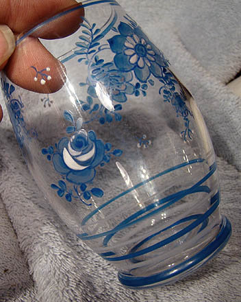 4 Czech HAND PAINTED Blue FLOWER GLASSES 1920 Tumblers