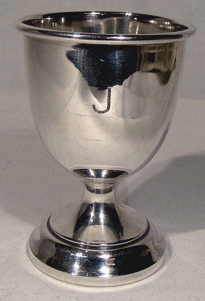 Individual STERLING SILVER EGG CUP Birmingham 1937 J Monogram Eggcup