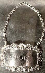 SHERRY STERLING SILVER BOTTLE TICKET or TAG 1967 SJ Rose