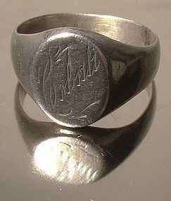 Edwardian STERLING SIGNET RING 1910-20 Cobalt