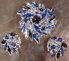 Quality BLUE RHINESTONE BROOCH & EARRINGS