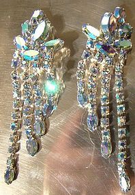 Cool 1960s BLUE AB RHINESTONES SWEEP DANGLE EARRINGS