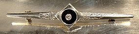 14K ART DECO ONYX & DIAMOND BROOCH 1920s