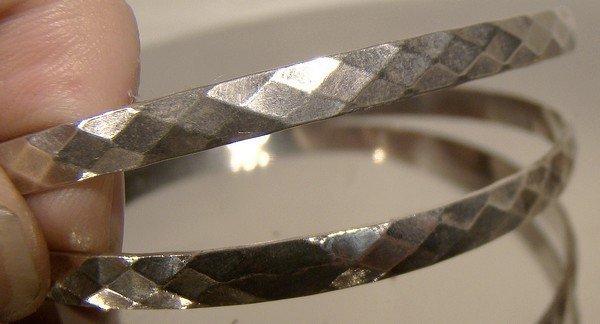 Pair STERLING DIAMOND CUT BANGLE BRACELETS 1930s-40