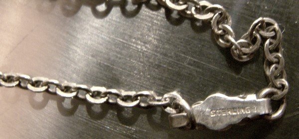 HAND ENGRAVED STERLING HEART LOCKET on CHAIN c1930s